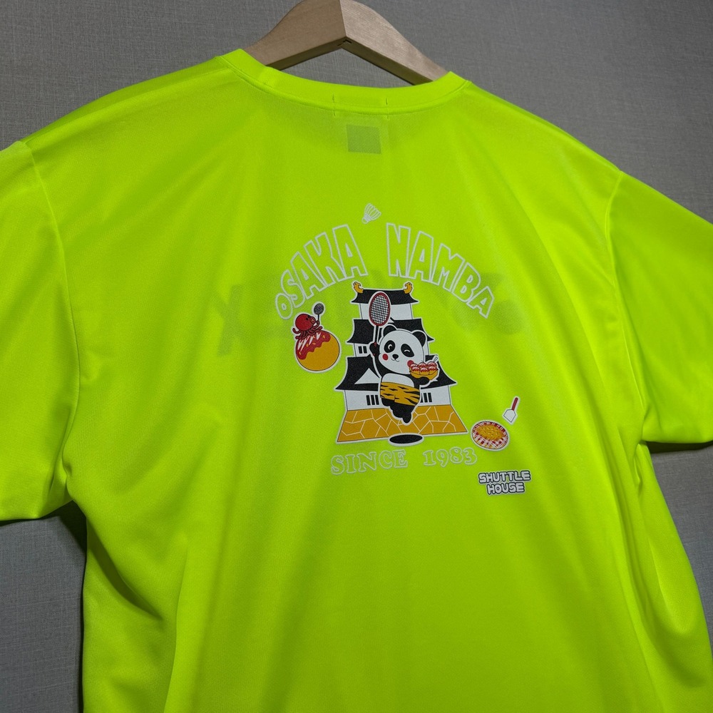 Yonex Shirt Men Large Neon Yellow SS Osaka Namba Panda VeryCool Athletic Tee